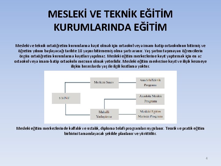 MESLEKİ VE TEKNİK EĞİTİM KURUMLARINDA EĞİTİM Mesleki ve teknik ortaöğretim kurumlarına kayıt olmak için