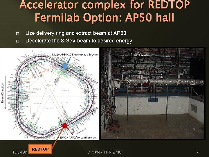 Accelerator complex for REDTOP Fermilab Option: AP 50 hall Use delivery ring and extract