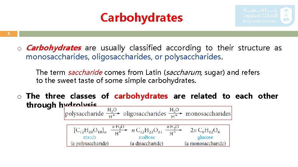 Carbohydrates 3 o Carbohydrates are usually classified according to their structure as monosaccharides, oligosaccharides,