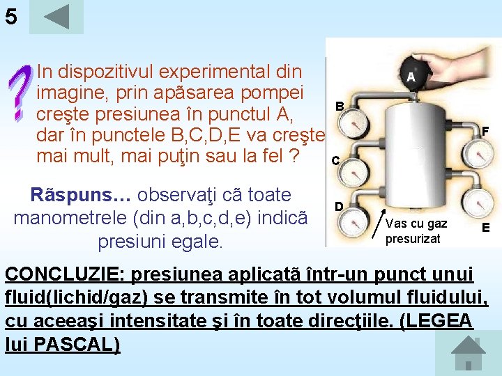 5 • In dispozitivul experimental din imagine, prin apãsarea pompei B creşte presiunea în