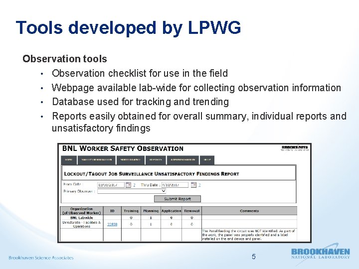 Tools developed by LPWG Observation tools • Observation checklist for use in the field