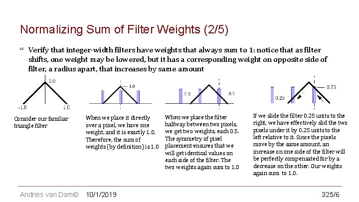 CS 123 | INTRODUCTION TO COMPUTER GRAPHICS Normalizing Sum of Filter Weights (2/5) Verify