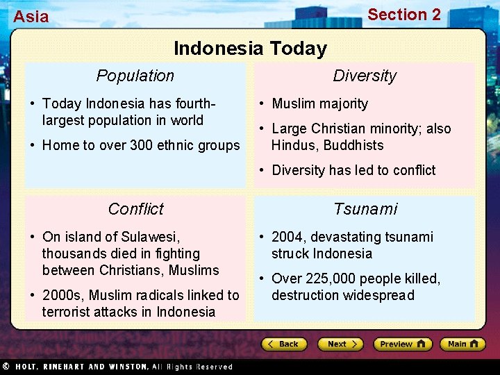 Section 2 Asia Indonesia Today Population • Today Indonesia has fourthlargest population in world
