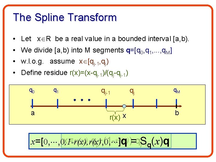 The Spline Transform • Let x R be a real value in a bounded
