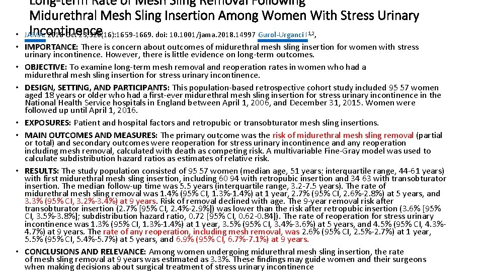  • Long-term Rate of Mesh Sling Removal Following Midurethral Mesh Sling Insertion Among