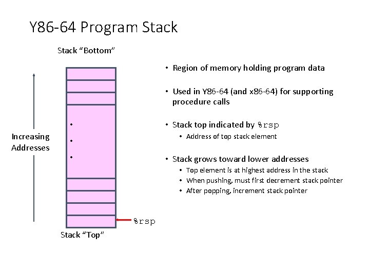 Y 86 -64 Program Stack “Bottom” • Region of memory holding program data •