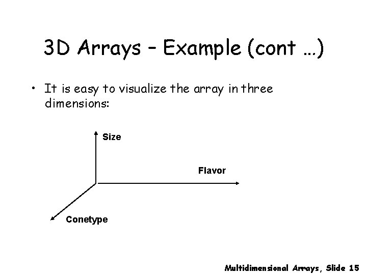 3 D Arrays – Example (cont …) • It is easy to visualize the