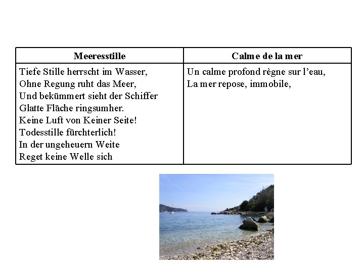 Meeresstille Tiefe Stille herrscht im Wasser, Ohne Regung ruht das Meer, Und bekümmert sieht Meeresstille Tiefe Stille herrscht im Wasser, Ohne Regung ruht das Meer, Und bekümmert sieht