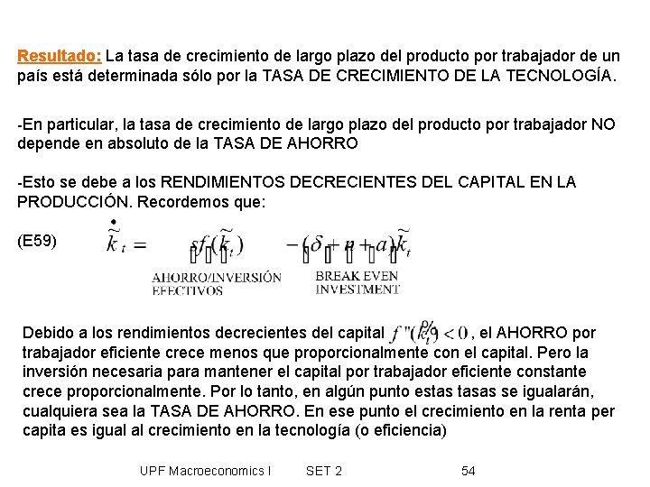 Resultado: La tasa de crecimiento de largo plazo del producto por trabajador de un