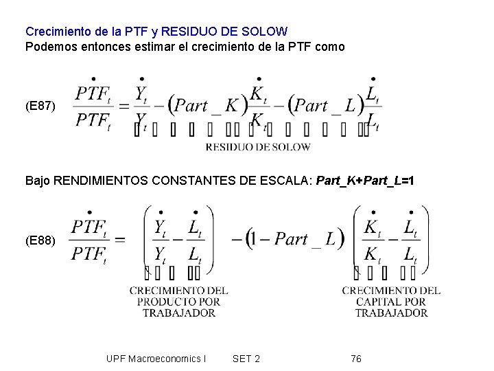 Crecimiento de la PTF y RESIDUO DE SOLOW Podemos entonces estimar el crecimiento de