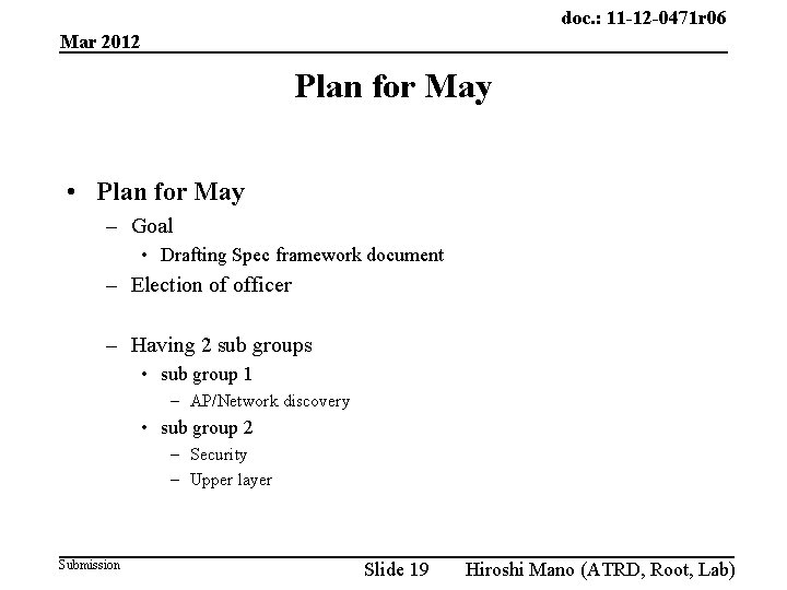 doc. : 11 -12 -0471 r 06 Mar 2012 Plan for May • Plan