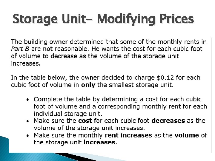 Storage Unit- Modifying Prices 