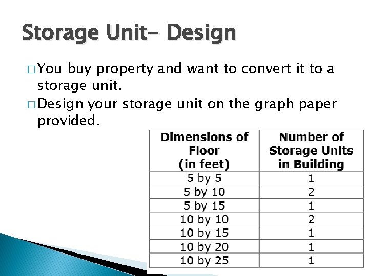 Storage Unit- Design � You buy property and want to convert it to a