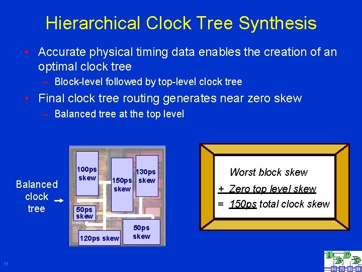 Hierarchical Clock Tree Synthesis • Accurate physical timing data enables the creation of an