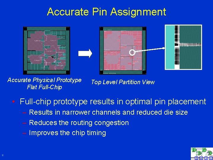 Accurate Pin Assignment Accurate Physical Prototype Flat Full-Chip Top Level Partition View • Full-chip