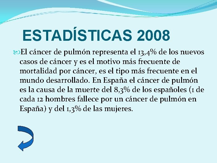 ESTADÍSTICAS 2008 El cáncer de pulmón representa el 13, 4% de los nuevos casos