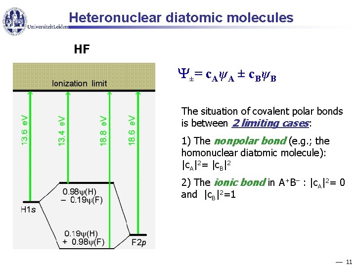 Heteronuclear diatomic molecules HF ± = c Aψ A ± c B ψ B