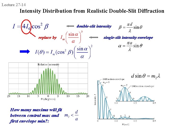 Lecture 27 -14 Intensity Distribution from Realistic Double-Slit Diffraction double-slit intensity replace by How Lecture 27 -14 Intensity Distribution from Realistic Double-Slit Diffraction double-slit intensity replace by How
