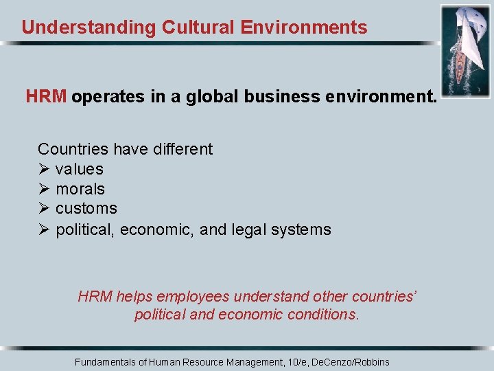 Understanding Cultural Environments HRM operates in a global business environment. Countries have different Ø