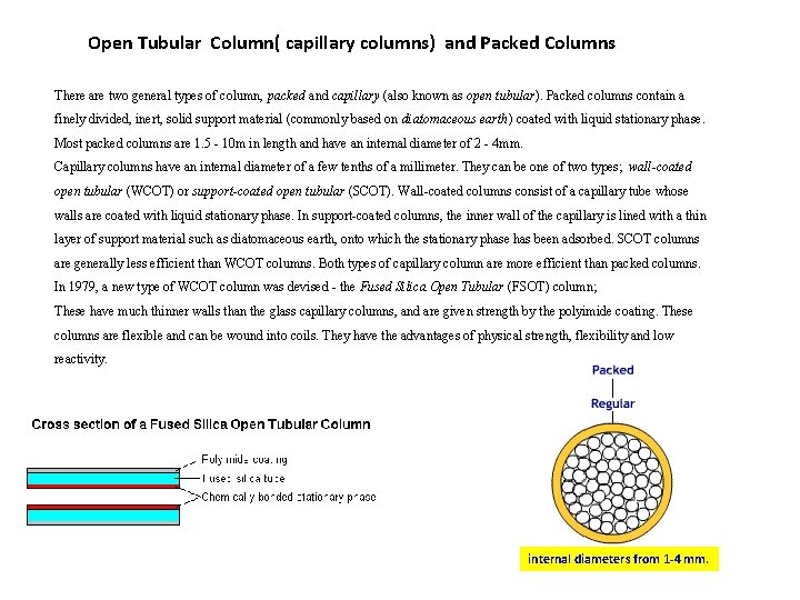 Open Tubular Column( capillary columns) and Packed Columns There are two general types of