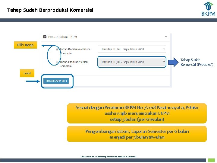 Tahap Sudah Berproduksi Komersial Pilih tahap Tahap Sudah Komersial (Produksi) Lanjut Sesuai dengan Peraturan