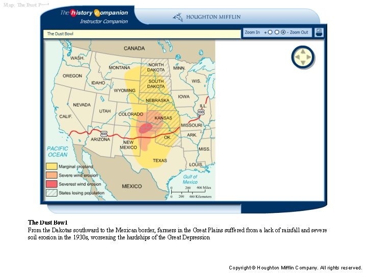 Map: The Dust Bowl From the Dakotas southward to the Mexican border, farmers in
