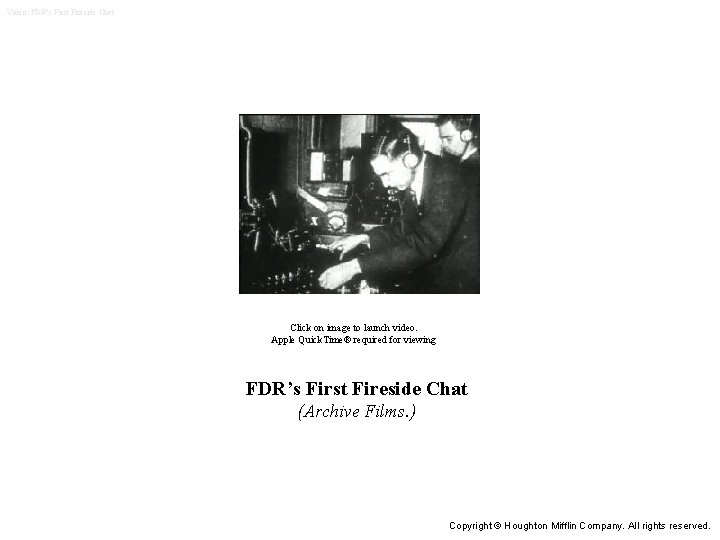 Video: FDR’s First Fireside Chat Click on image to launch video. Apple Quick. Time®