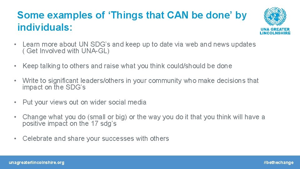 Some examples of ‘Things that CAN be done’ by individuals: • Learn more about