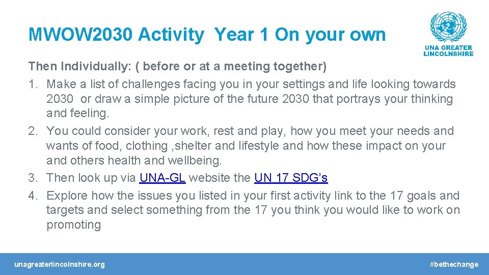MWOW 2030 Activity Year 1 On your own Then Individually: ( before or at