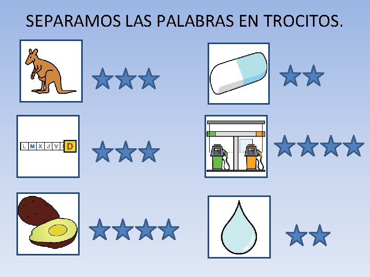 SEPARAMOS LAS PALABRAS EN TROCITOS. SEPARAMOS LAS PALABRAS EN TROCITOS.