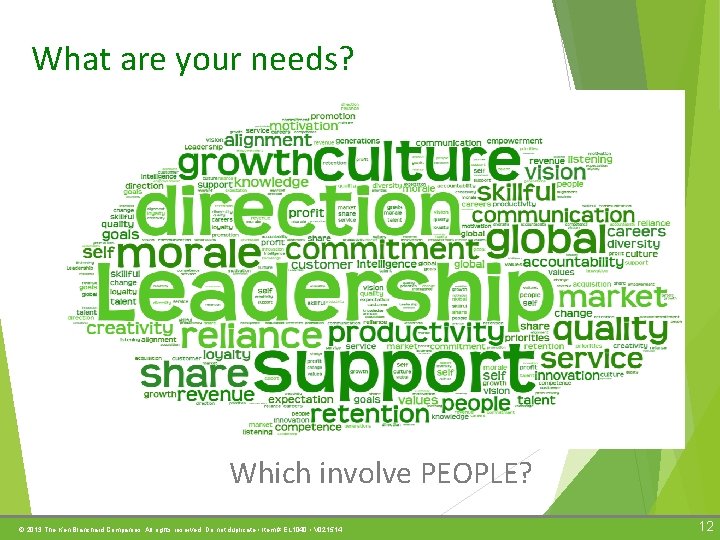 What are your needs? Which involve PEOPLE? © 2013 The Ken Blanchard Companies. All