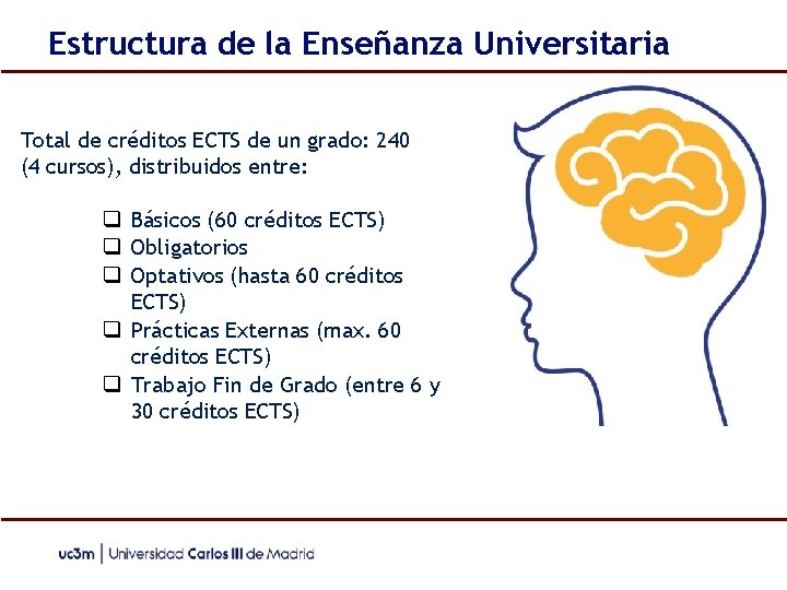 Estructura de la Enseñanza Universitaria Total de créditos ECTS de un grado: 240 (4