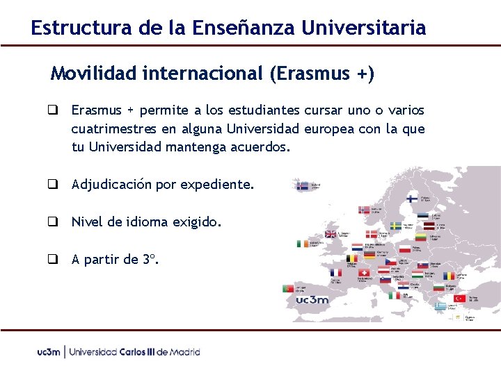 Estructura de la Enseñanza Universitaria Movilidad internacional (Erasmus +) ❑ Erasmus + permite a