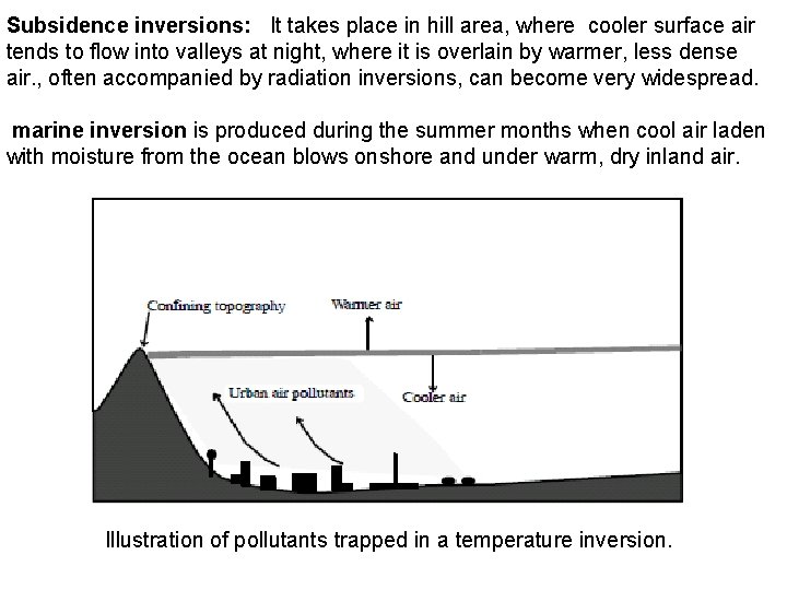 Subsidence inversions: It takes place in hill area, where cooler surface air tends to