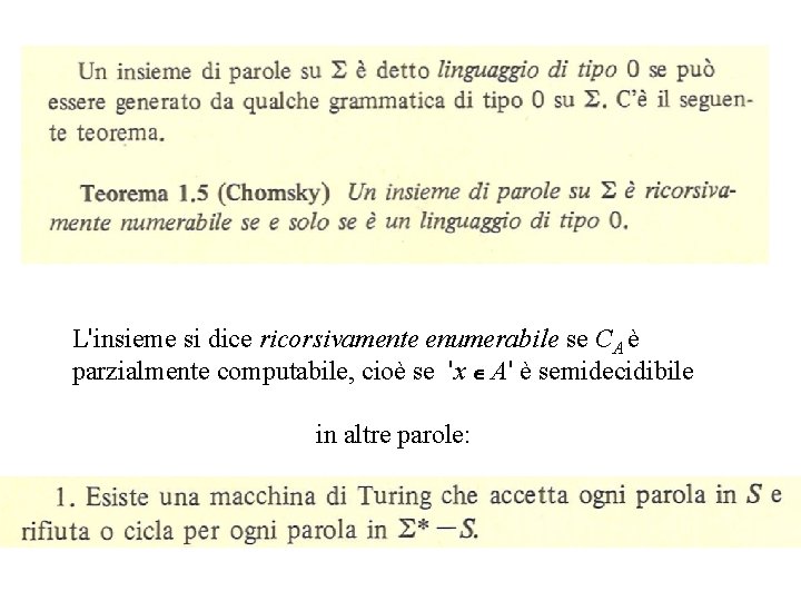 L'insieme si dice ricorsivamente enumerabile se CA è parzialmente computabile, cioè se 'x A'