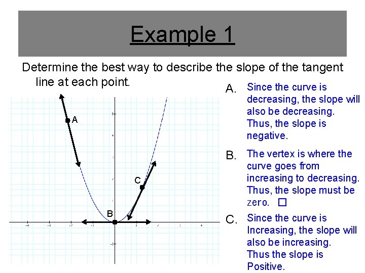Example 1 Determine the best way to describe the slope of the tangent line Example 1 Determine the best way to describe the slope of the tangent line