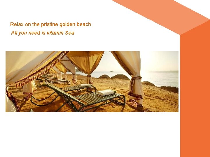 Relax on the pristine golden beach All you need is vitamin Sea Relax on the pristine golden beach All you need is vitamin Sea