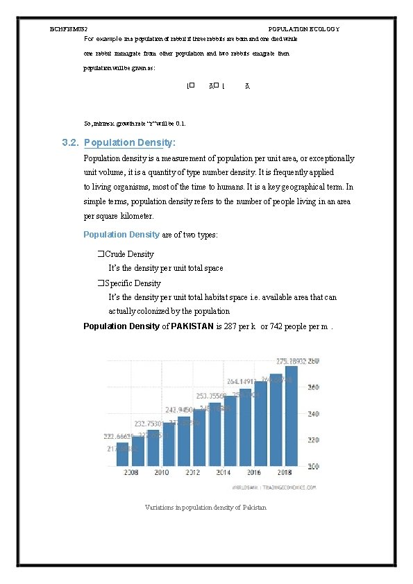 BCHF 18 M 032 POPULATION ECOLOGY For example in a population of rabbit if