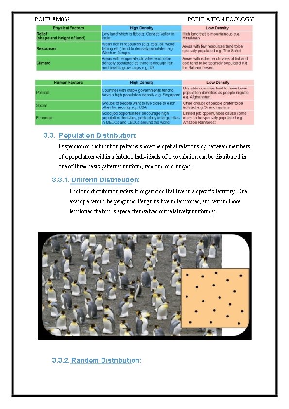 BCHF 18 M 032 POPULATION ECOLOGY 3. 3. Population Distribution: Dispersion or distribution patterns