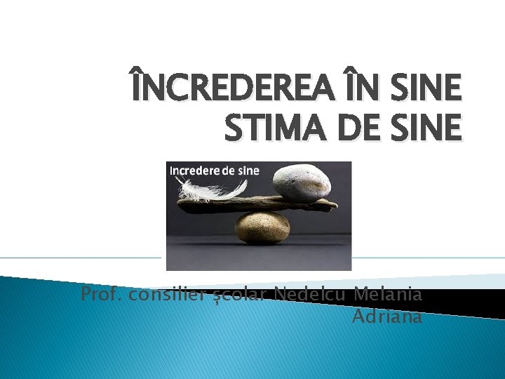 ÎNCREDEREA ÎN SINE STIMA DE SINE Prof. consilier școlar Nedelcu Melania Adriana 