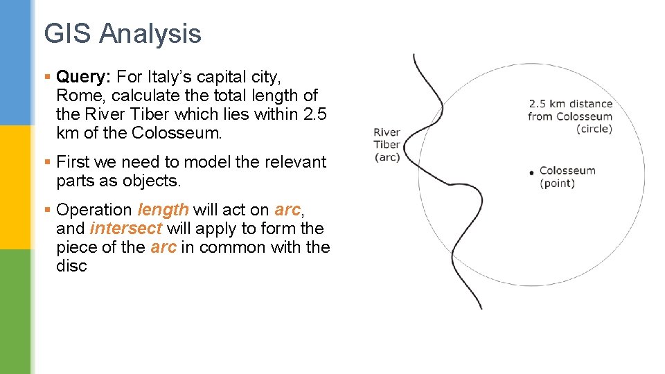 GIS Analysis § Query: For Italy’s capital city, Rome, calculate the total length of
