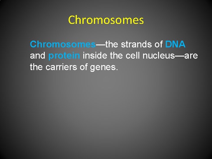 Chromosomes—the strands of DNA and protein inside the cell nucleus—are the carriers of genes.