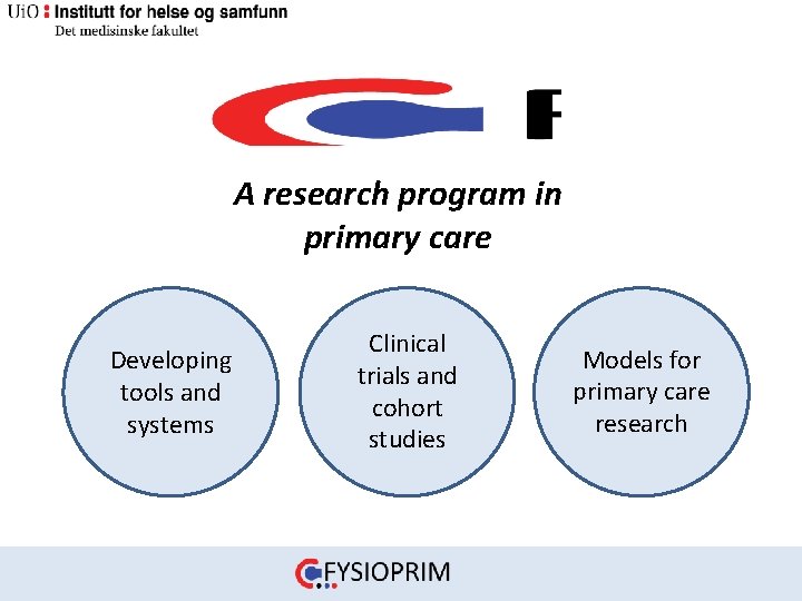 A research program in primary care Developing tools and systems Clinical trials and cohort