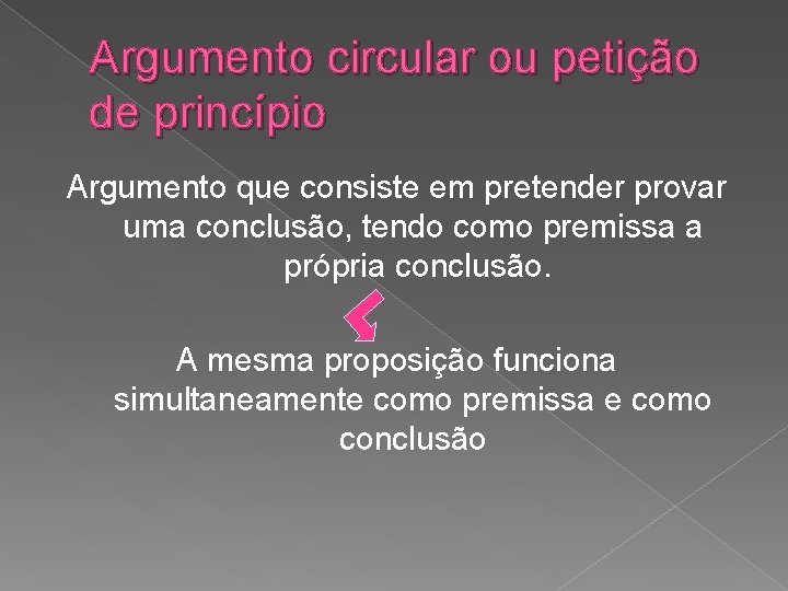 Argumento circular ou petição de princípio Argumento que consiste em pretender provar uma conclusão,