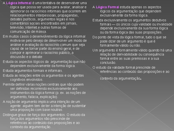 A Lógica Informal é uma tentativa de desenvolver uma lógica que possa ser usada