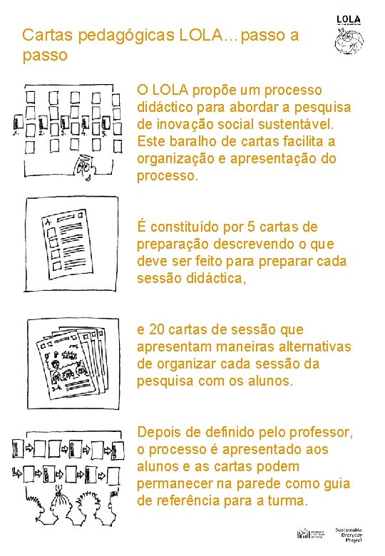 Cartas pedagógicas LOLA…passo a passo O LOLA propõe um processo didáctico para abordar a