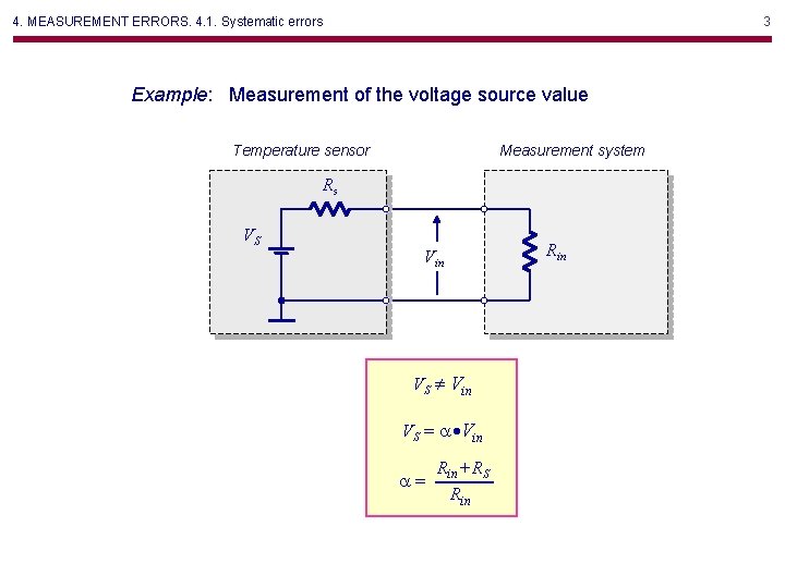 4. MEASUREMENT ERRORS. 4. 1. Systematic errors 3 Example: Measurement of the voltage source