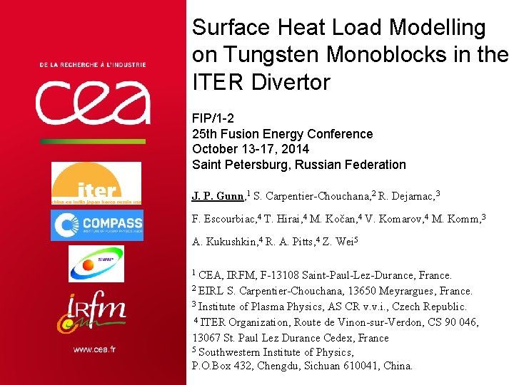 Surface Heat Load Modelling on Tungsten Monoblocks in the ITER Divertor FIP/1 -2 25