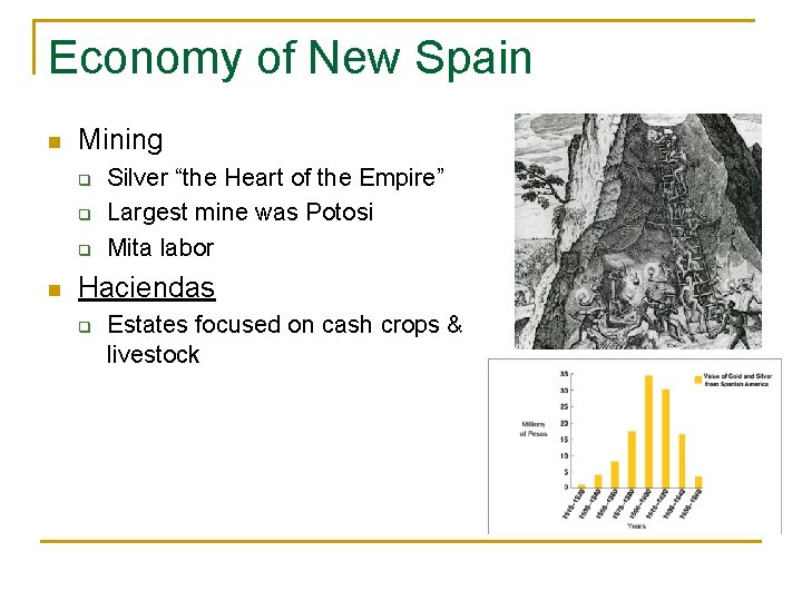 Economy of New Spain n Mining q q q n Silver “the Heart of