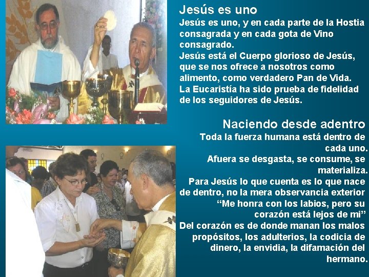 Jesús es uno, y en cada parte de la Hostia consagrada y en cada